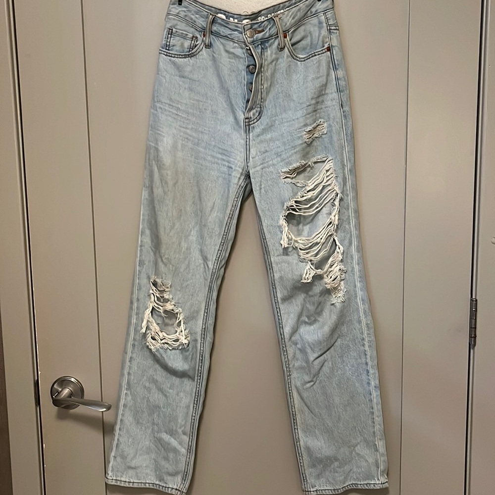 S.O.N.G. 90s boyfriend light blue ripped straight leg high waisted jeans